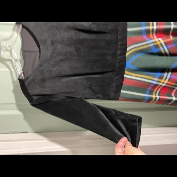 Vintage Wool Black Velour and  Green Tartan Plaid Dress full circle skirt Medium - Picture 5 of 8